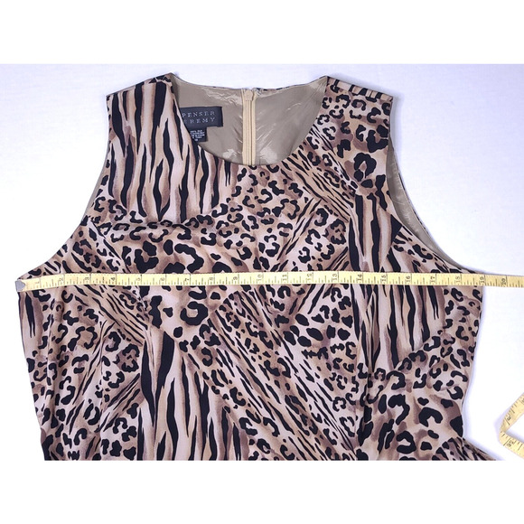 VTG Spenser Jeremy Leopard Animal Print 100% Silk Faux Wrap Sleeveless Dress 10 - Picture 12 of 13